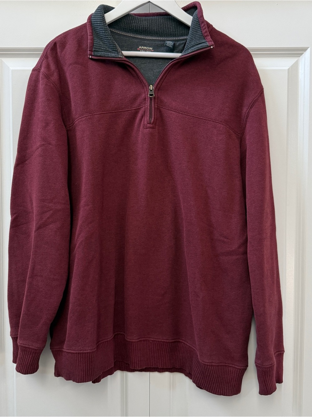 ARROW USA 1851 Men’s Burgundy Quarter Zip Pullover Sweatshirt, large